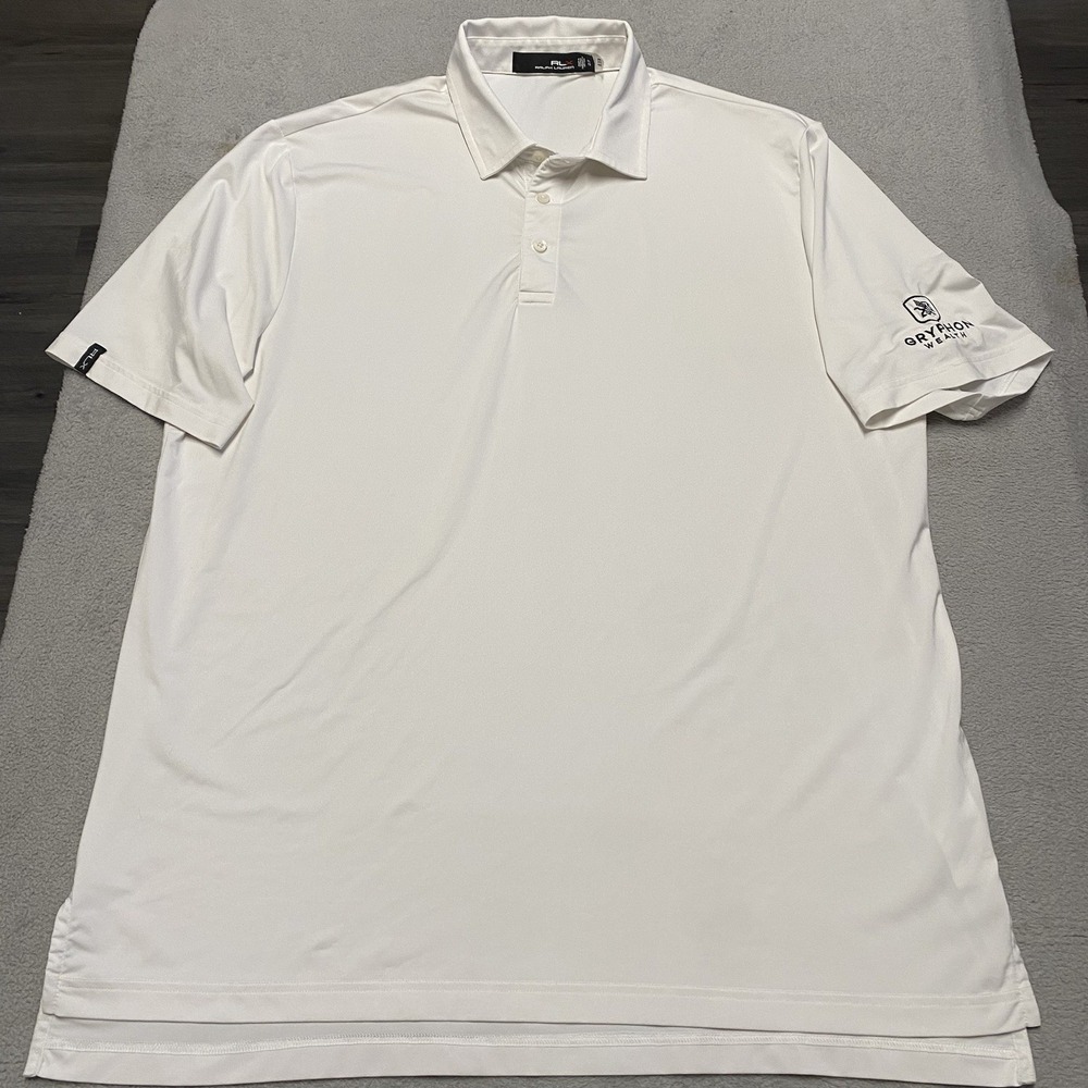 RLX Ralph Lauren Polo Shirt Mens XL White Performance Golf Wicking Gryphon